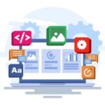 concept of developer building a website front end user interface ui ux software development web design app design coding web development flat illustration on background vector (1)